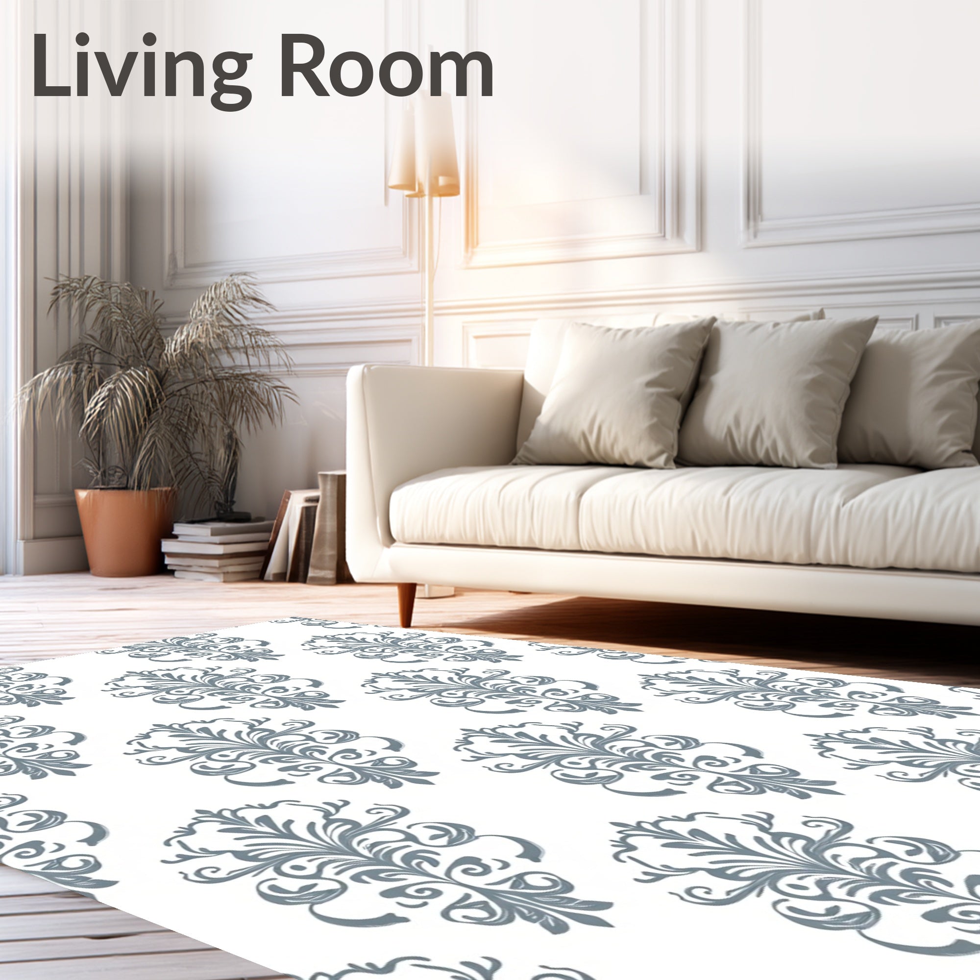 Damask Vintage Scroll Patterned Design Rug