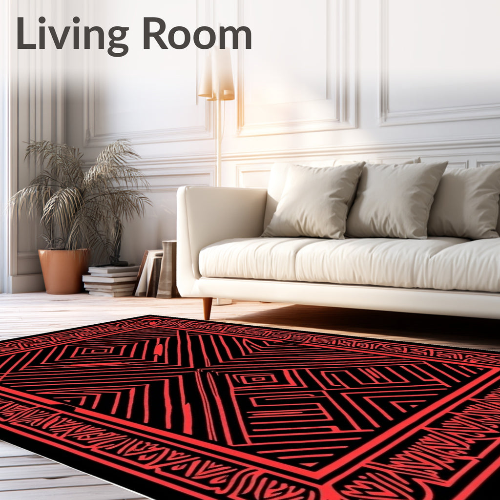 Bold Red Geometric Tribal Design Rug