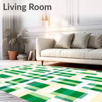 Green And Ivory Intersecting Stripes Rug