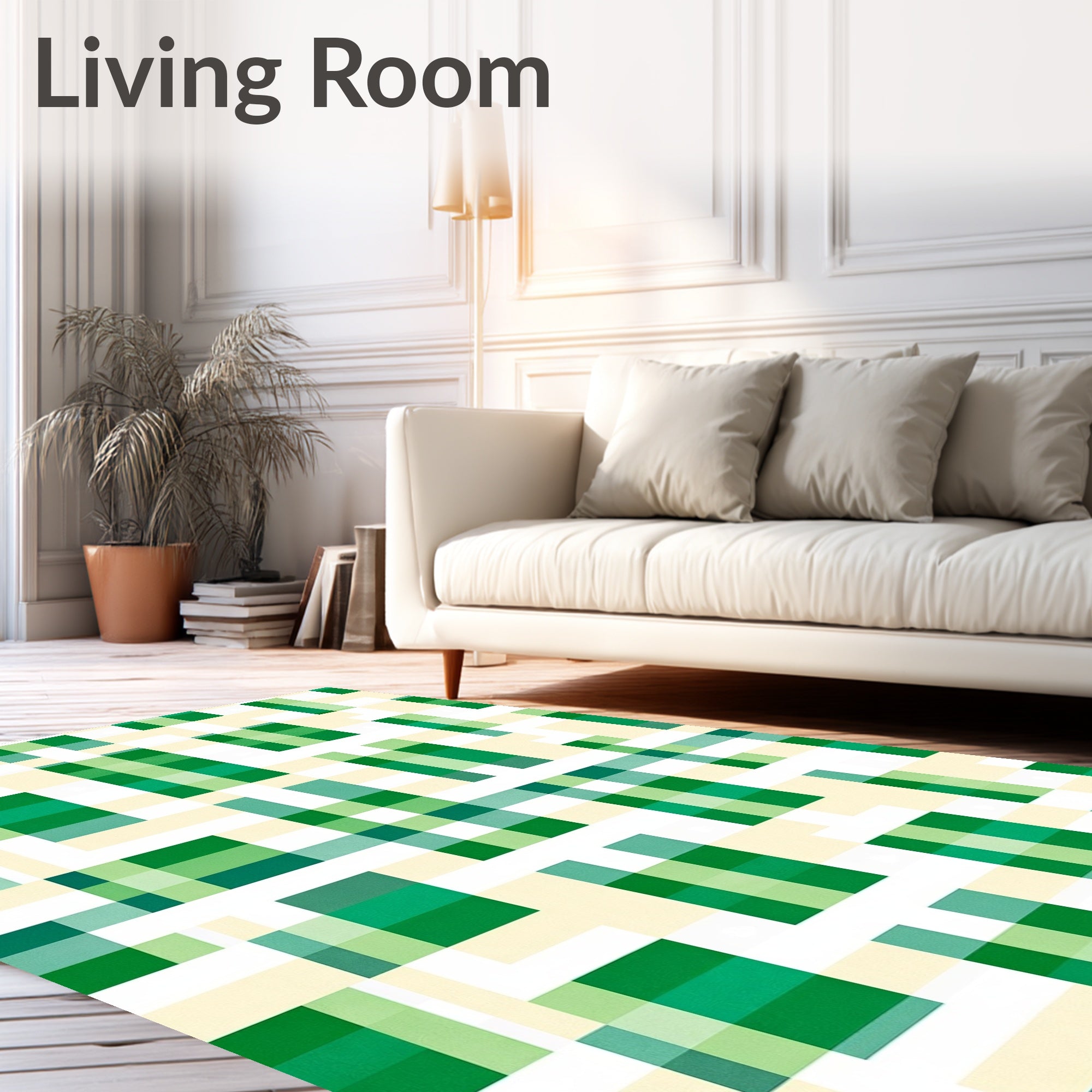 Green And Ivory Intersecting Stripes Rug