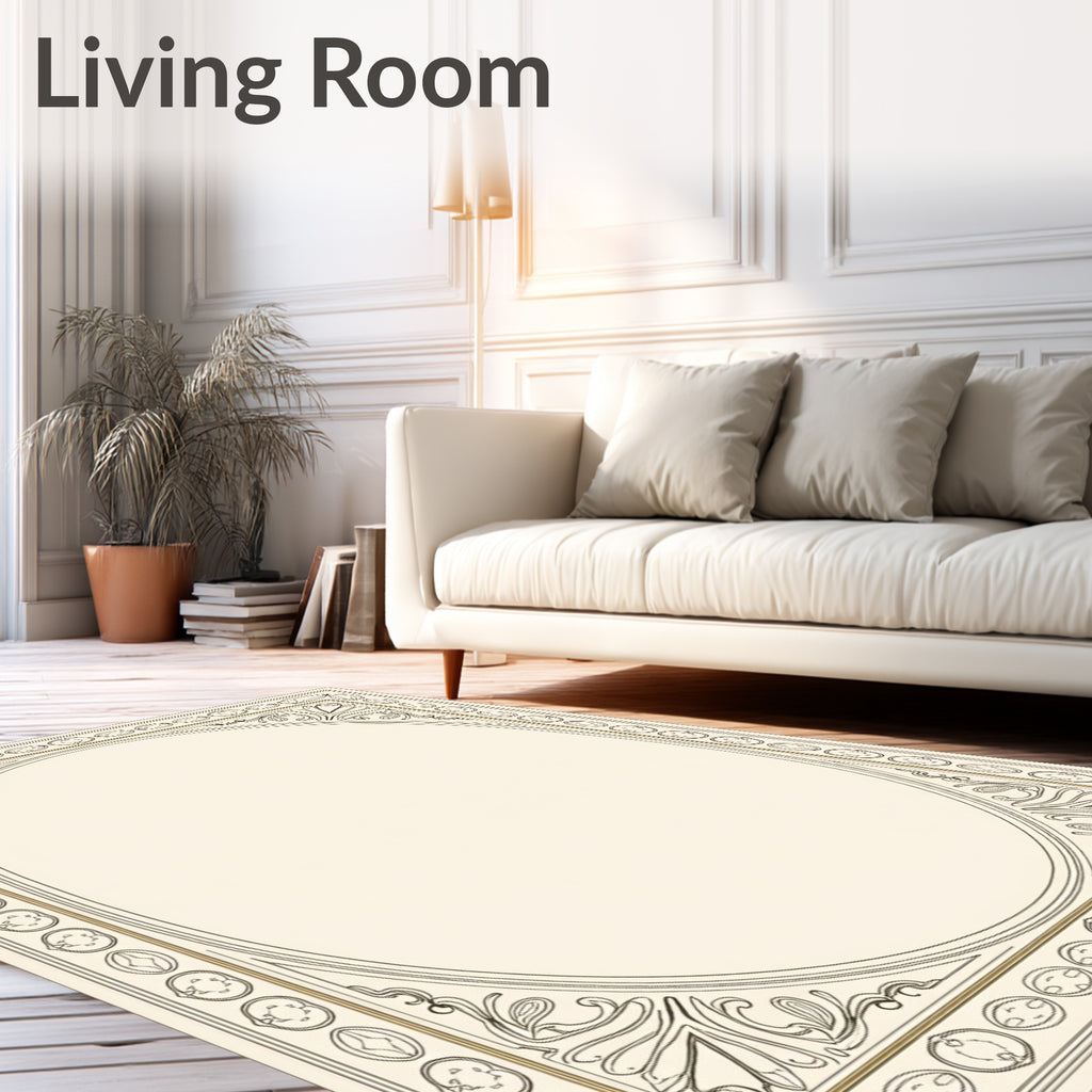 Vintage Oval Border Floral Design Rug