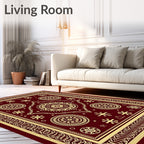 Crimson Gold Medallion Starburst Border Rug