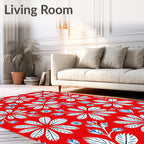 Red White Blue Floral Patterned Design Rug