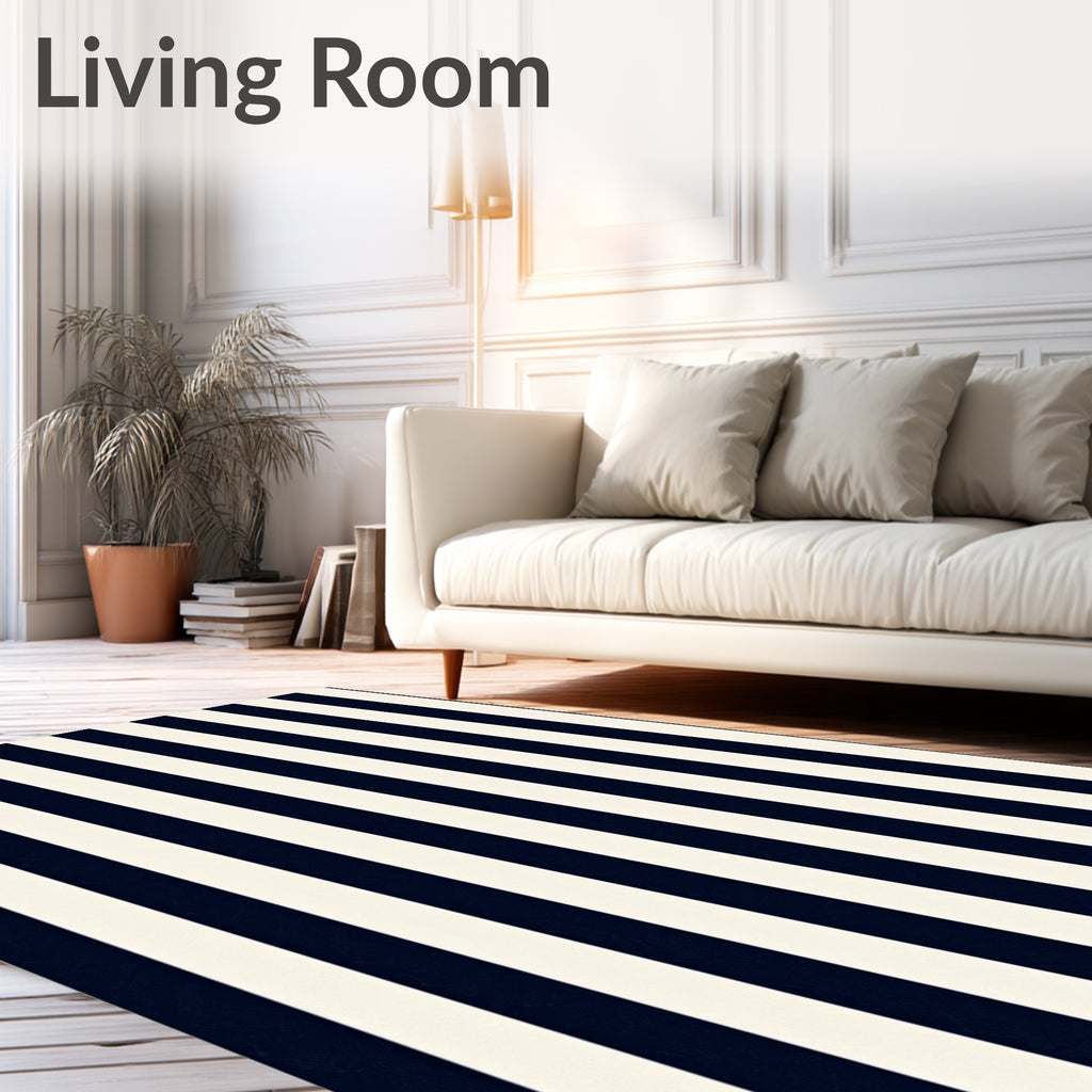 Bold Navy and Cream Stripe Design Rug