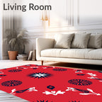 Red Graphic Sunburst Floral Pattern Rug