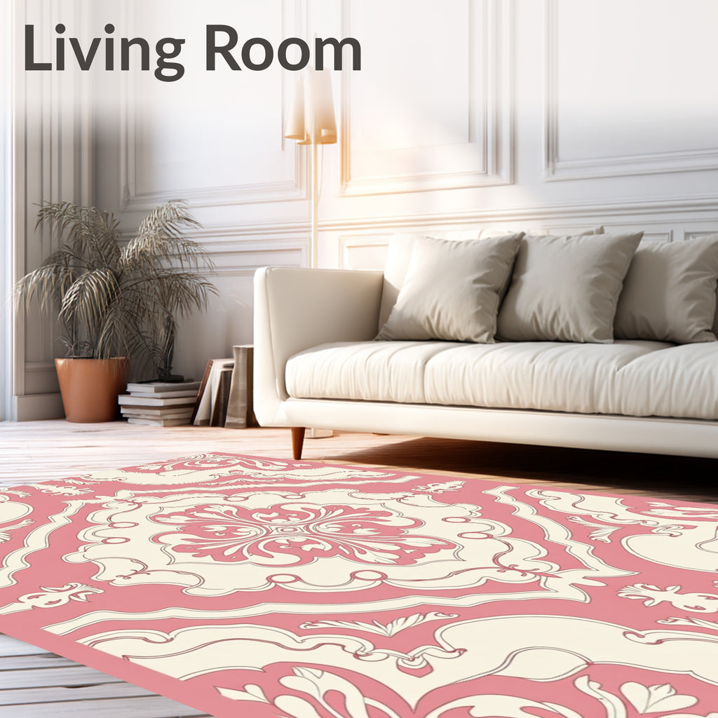 Classic Pink Cream Damask Design Rug