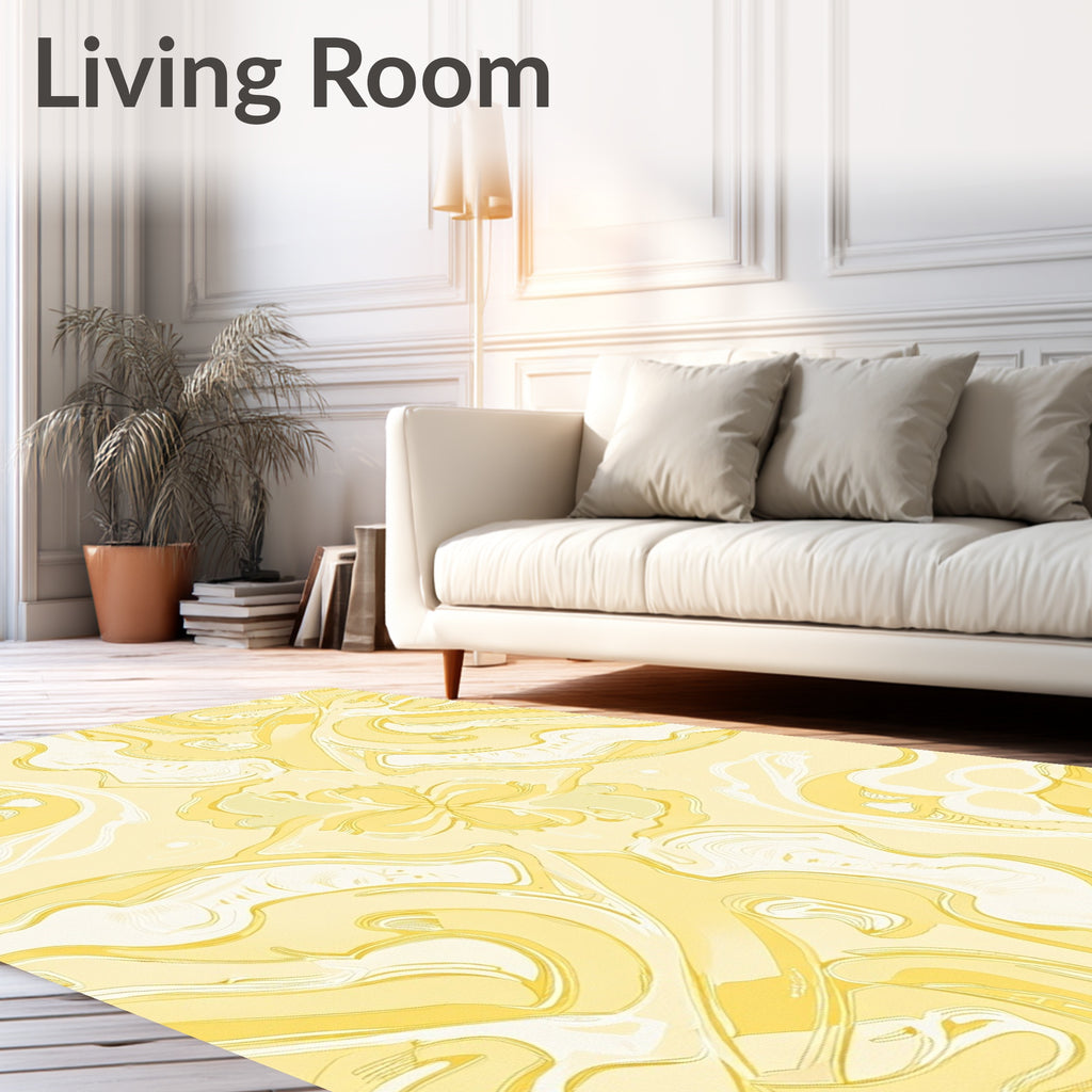 Sunny Yellow Abstract Swirl Pattern Rug