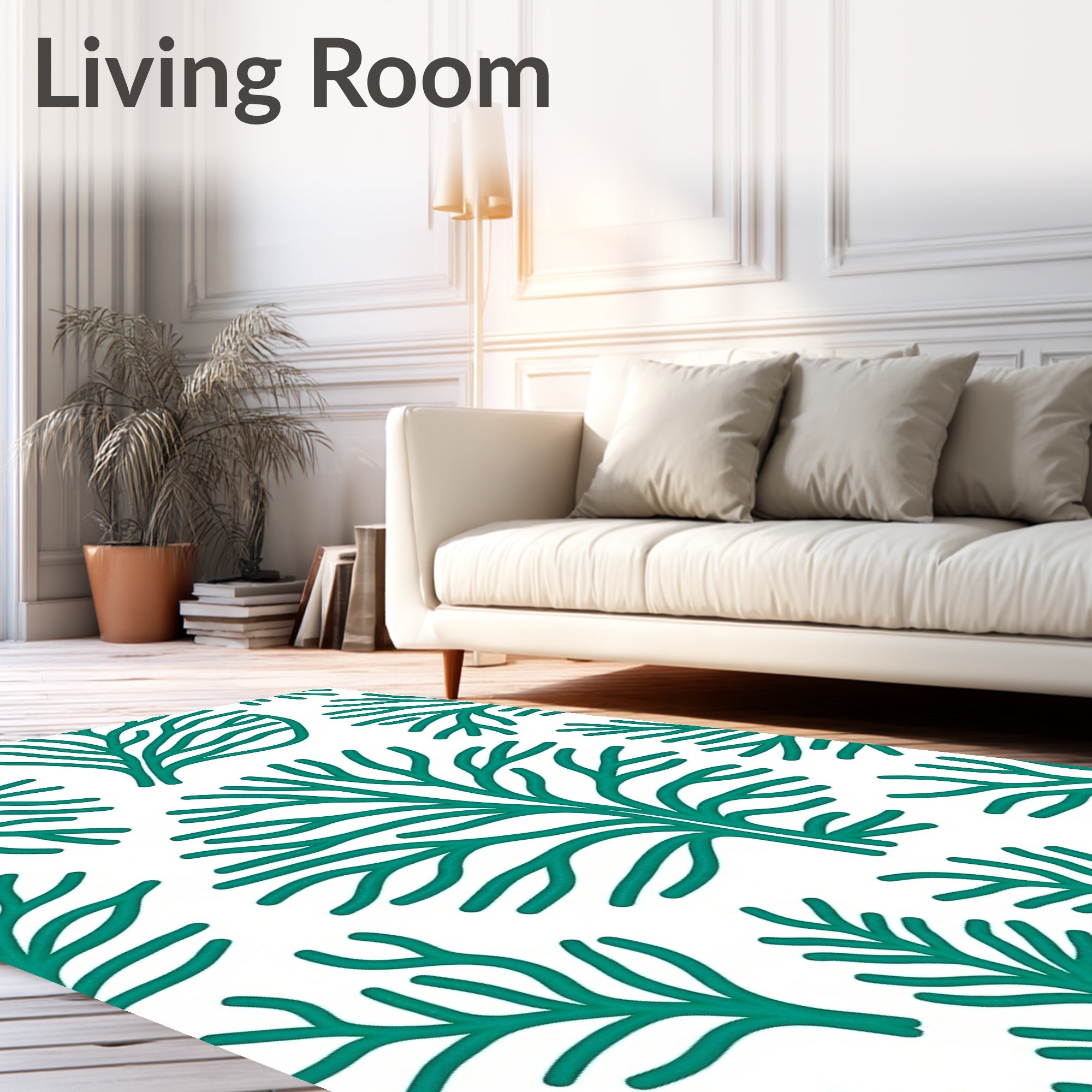 Teal Branch Patterned Abstract Rug