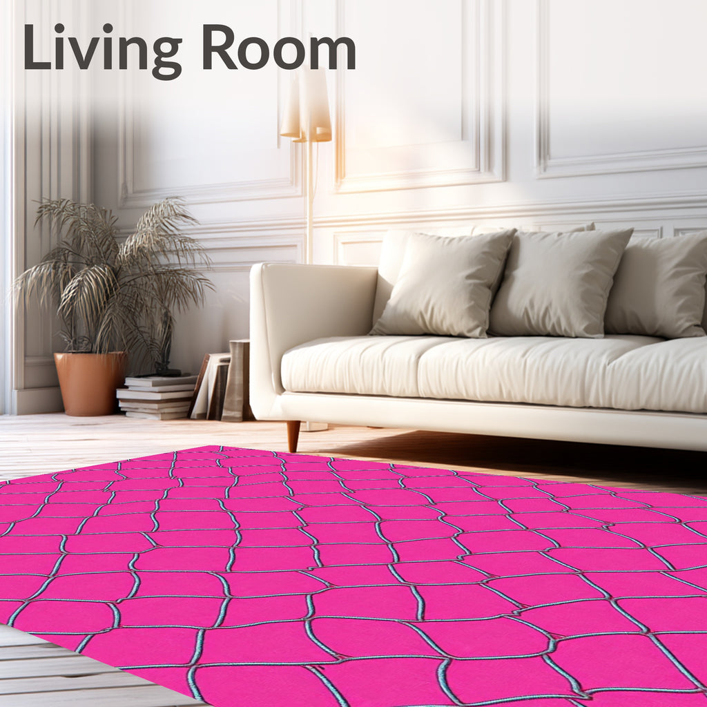 Vibrant Pink Chainlink Patterned Rug