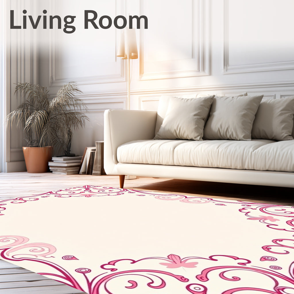 Elegant Pink Swirl Floral Design Rug