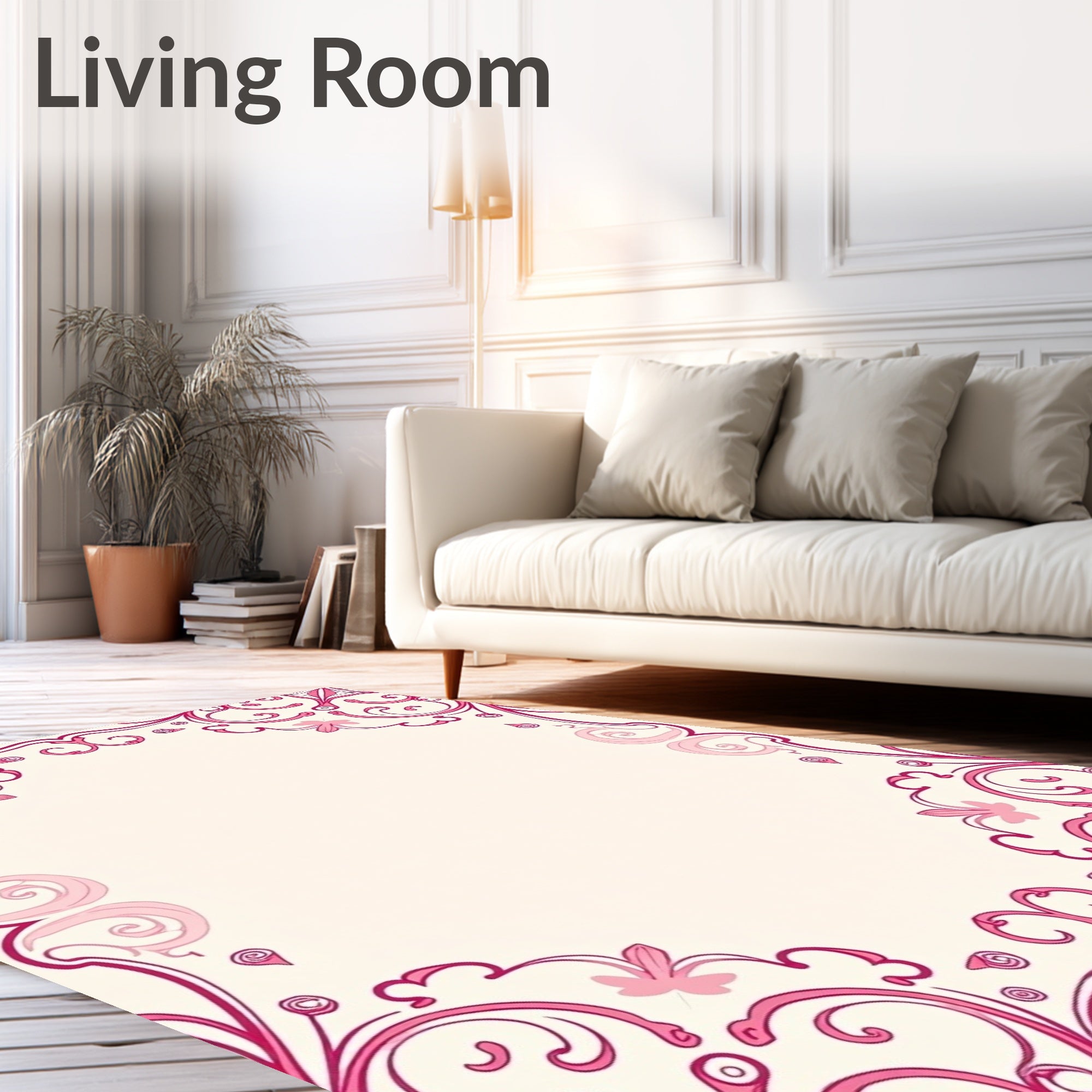 Elegant Pink Swirl Floral Design Rug