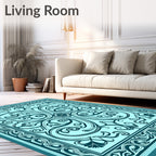 Elegant Teal Floral Scroll Rug