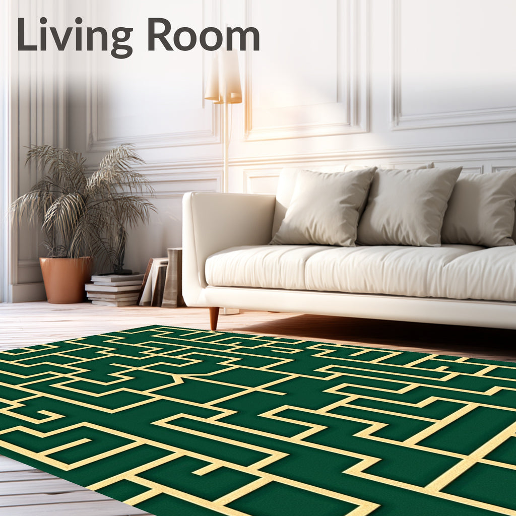 Green Gold Geometric Maze Rug