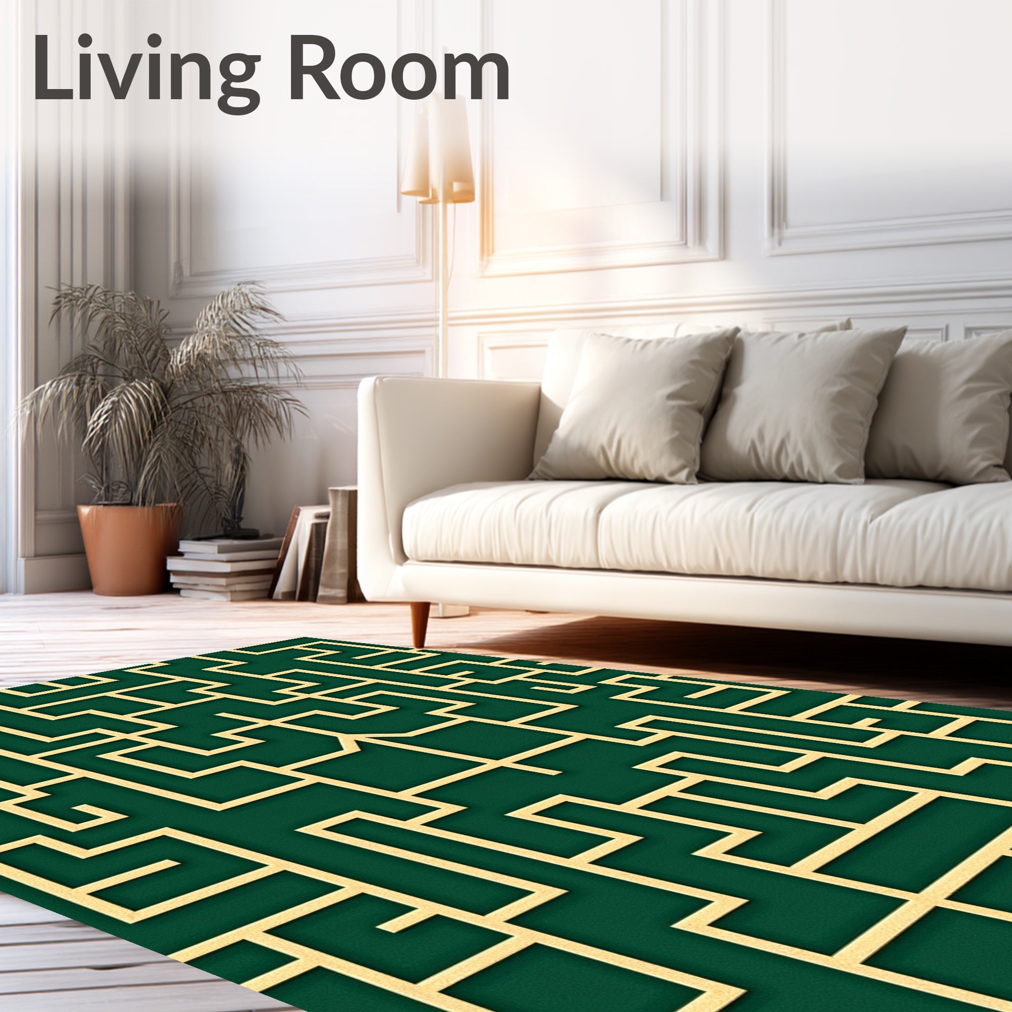 Green Gold Geometric Maze Rug