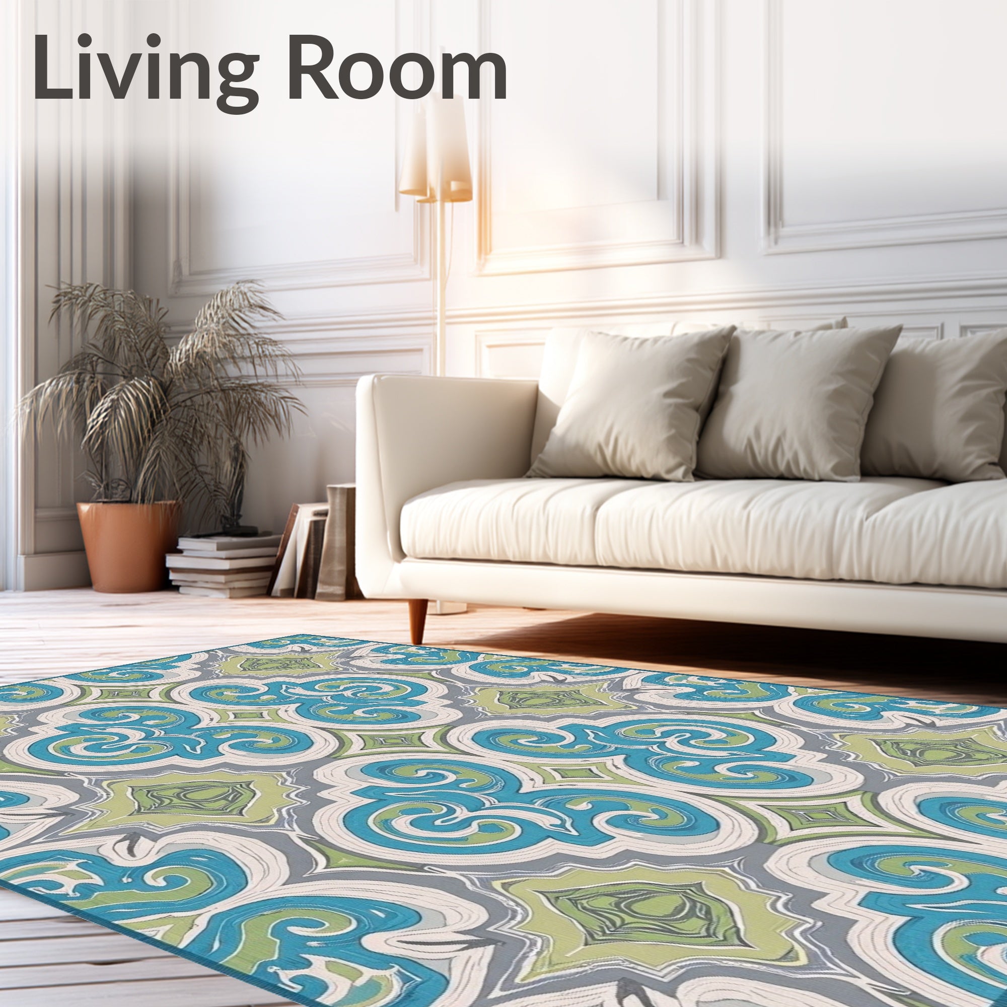 Ornate Teal And Green Scroll Rug