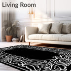Ornate Flourish White Border Design Rug
