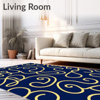 Navy Gold Swirl Pattern Rug