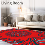 Bold Red Teal Swirl Mandala Rug