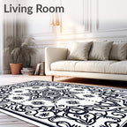 Intricate Black Floral Mandala Design Rug