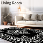 Black And White Floral Medallion Rug