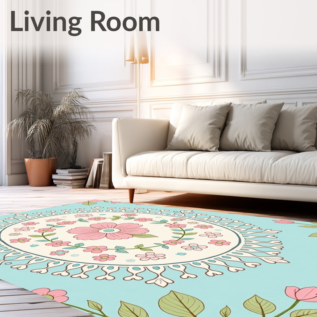 Pastel Floral Mandala Outdoor Pattern Rug