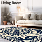 Classic Dark Blue Sunburst Mandala Rug