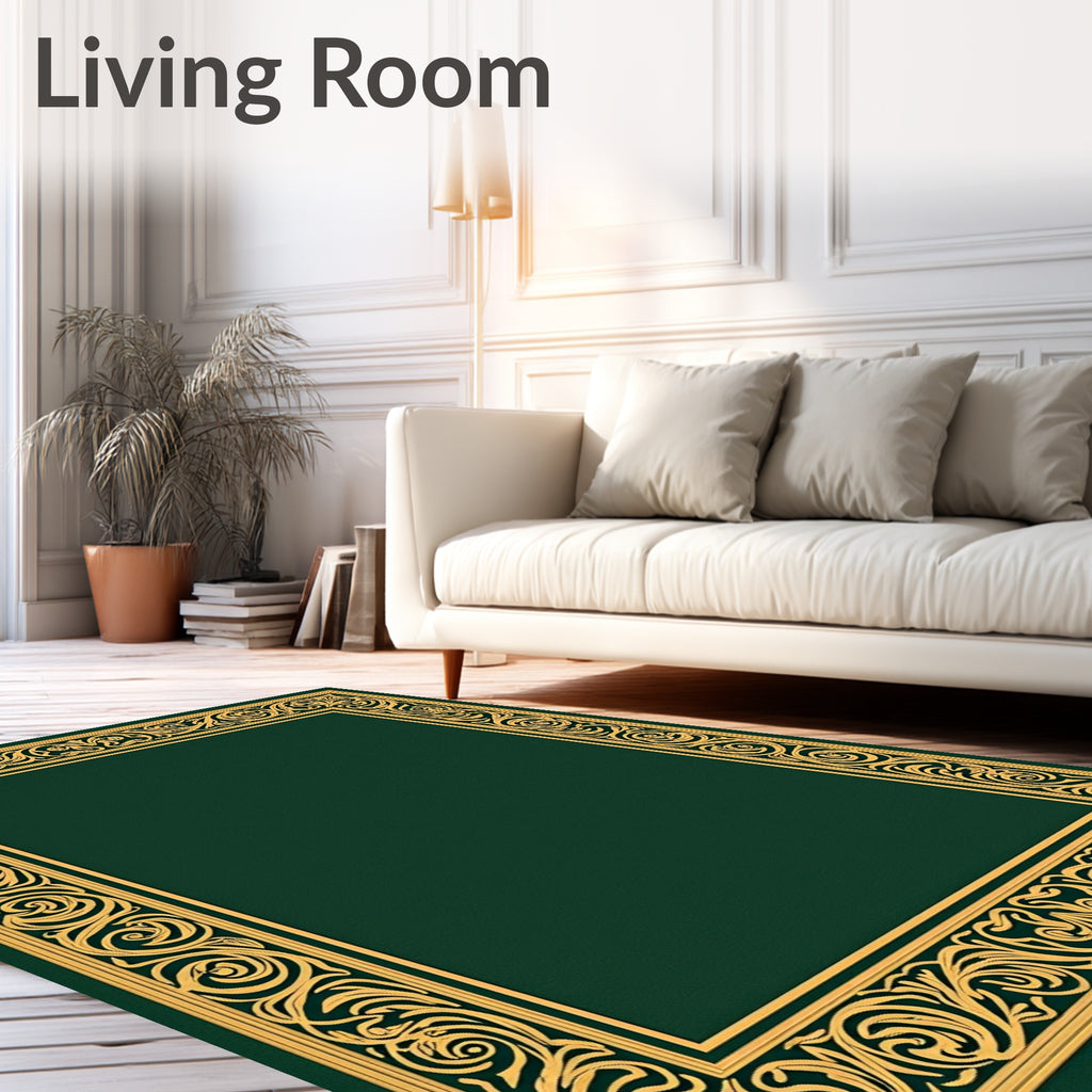 Ornate Gold Scrollwork Border Design Rug