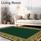 Ornate Gold Scrollwork Border Design Rug
