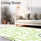 Circuit Board Inspired Green Geometric Pattern Rug