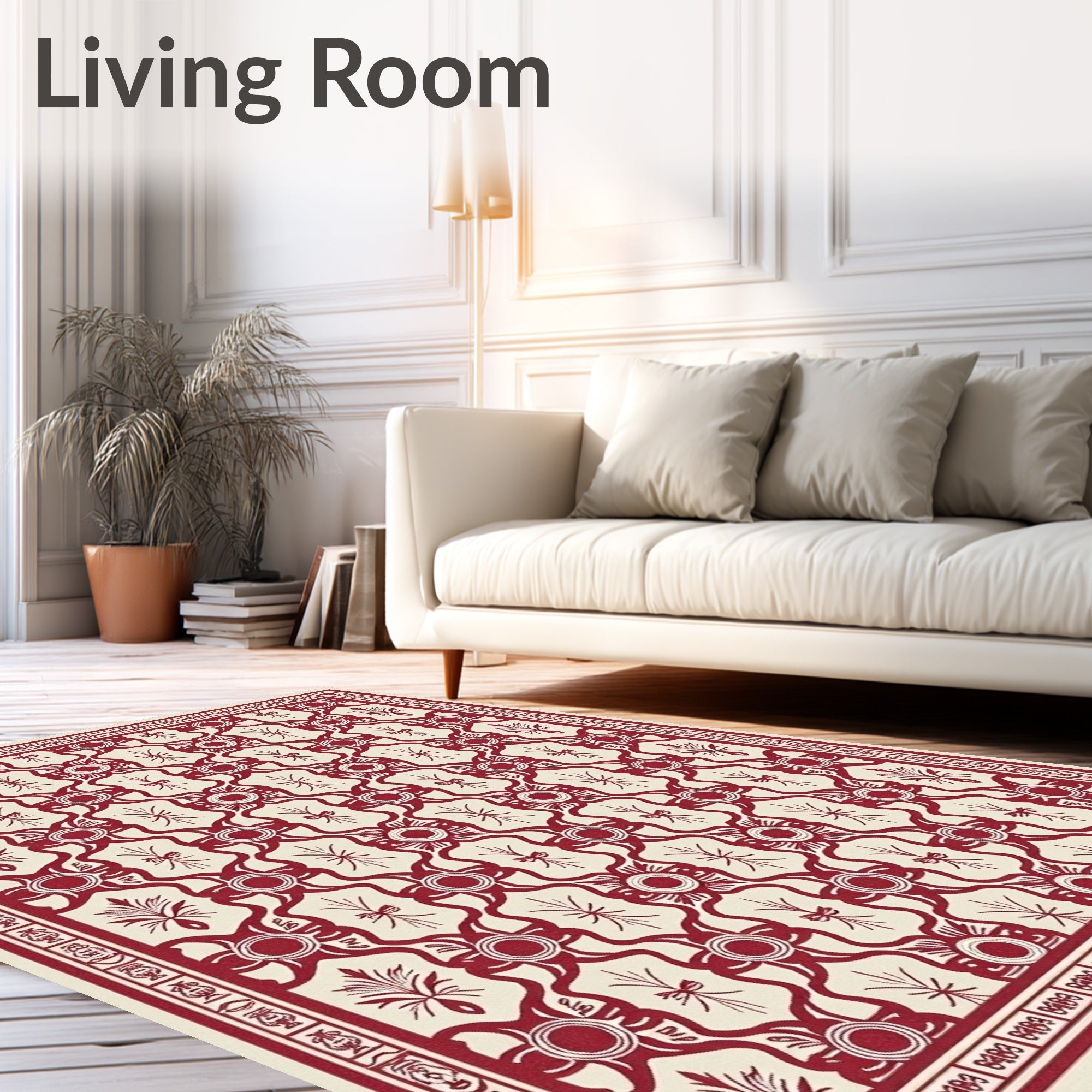 Elegant Red Floral Scroll Rug