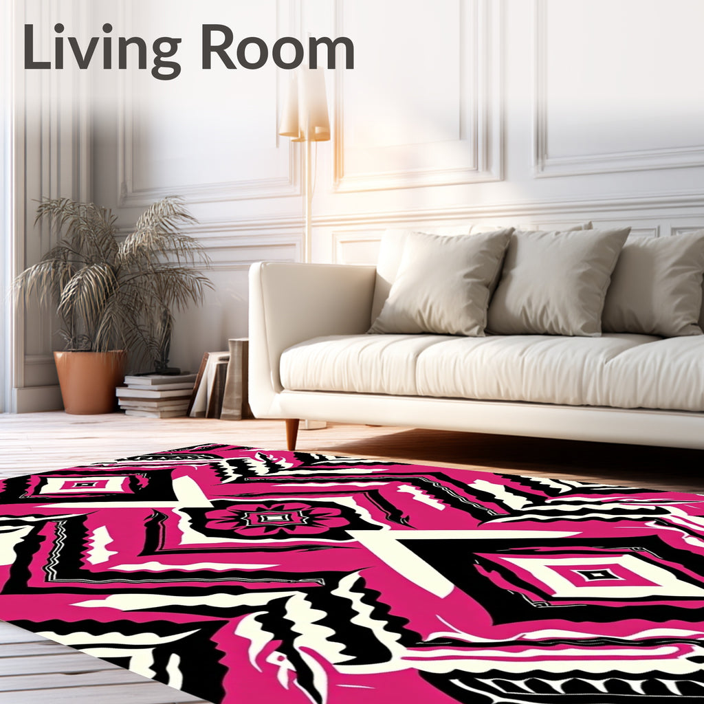 Bold Pink Black White Geometric Pattern Rug
