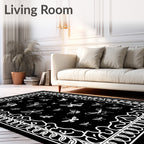 Bold Black White Butterfly Pattern Rug