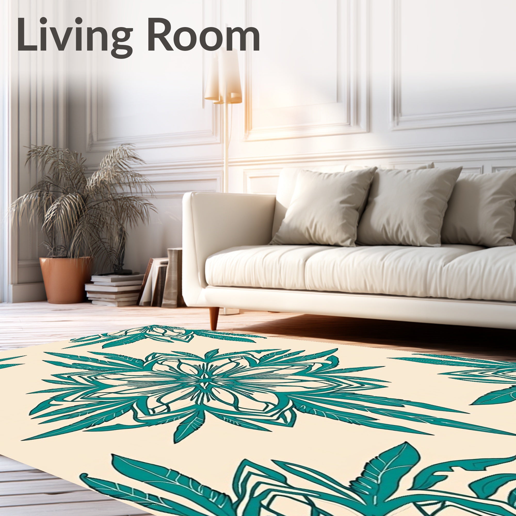 Mandala Feather Teal Pattern Rug