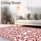 Classic Red Floral Scrollwork Design Rug