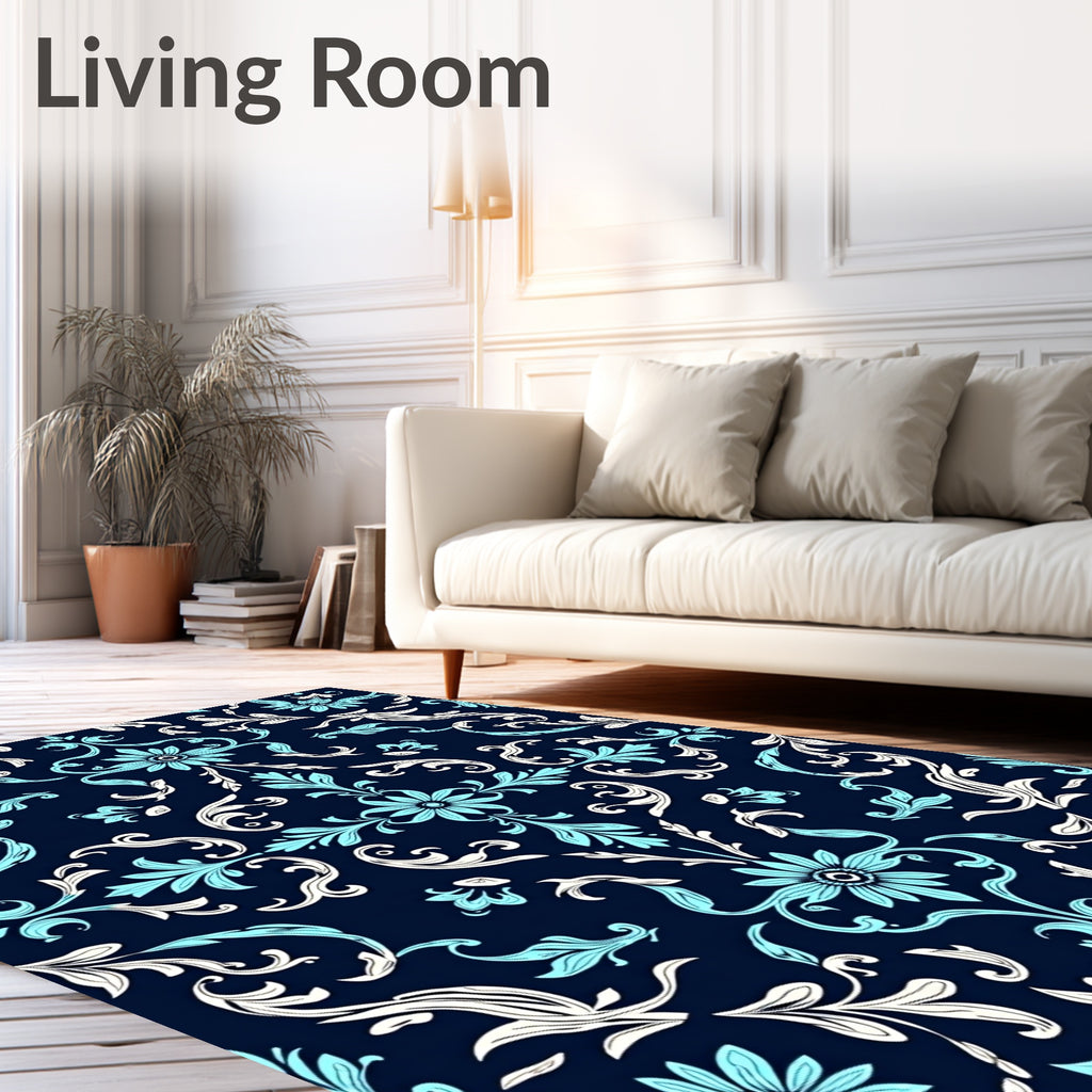 Damask Floral Scrollwork Pattern Rug