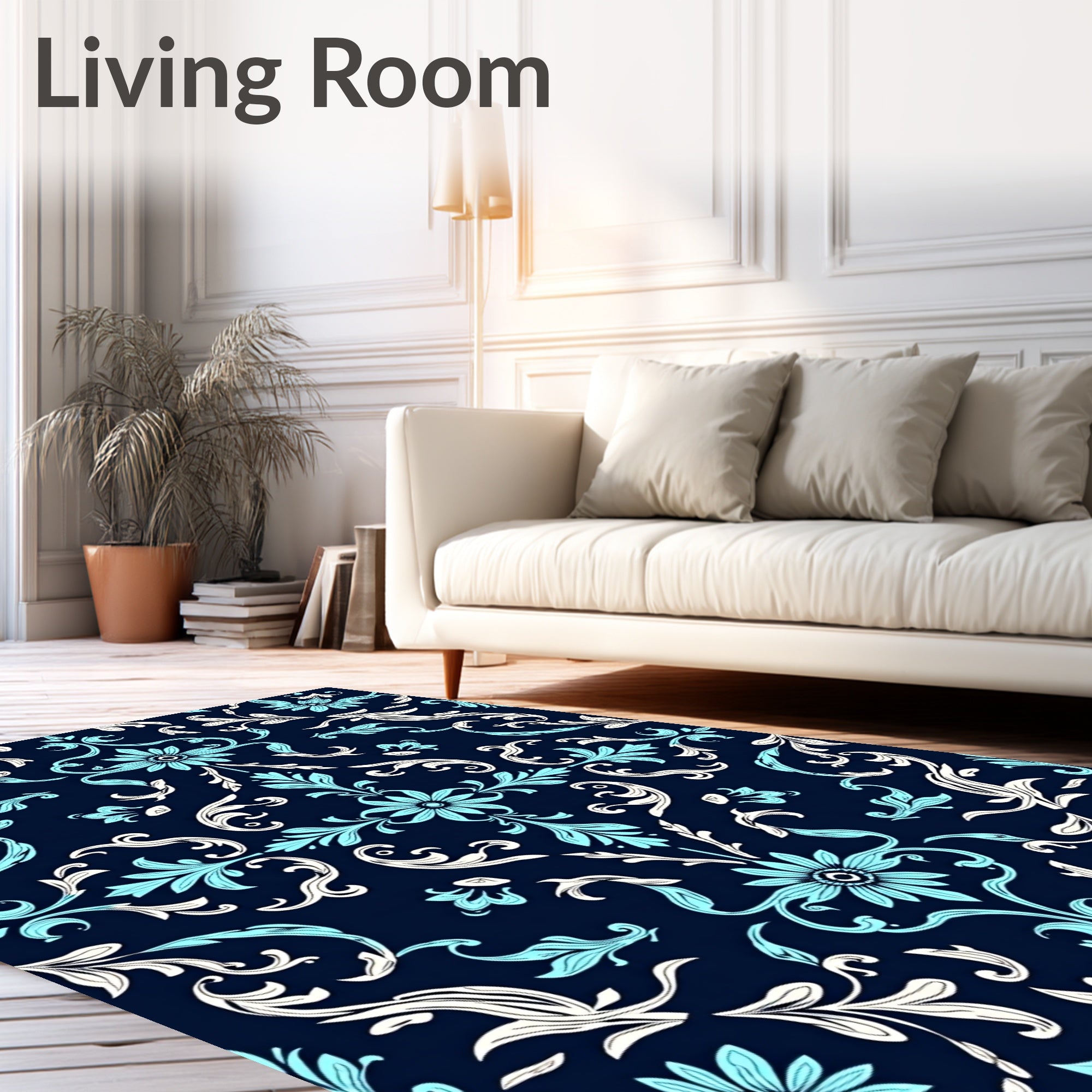 Damask Floral Scrollwork Pattern Rug