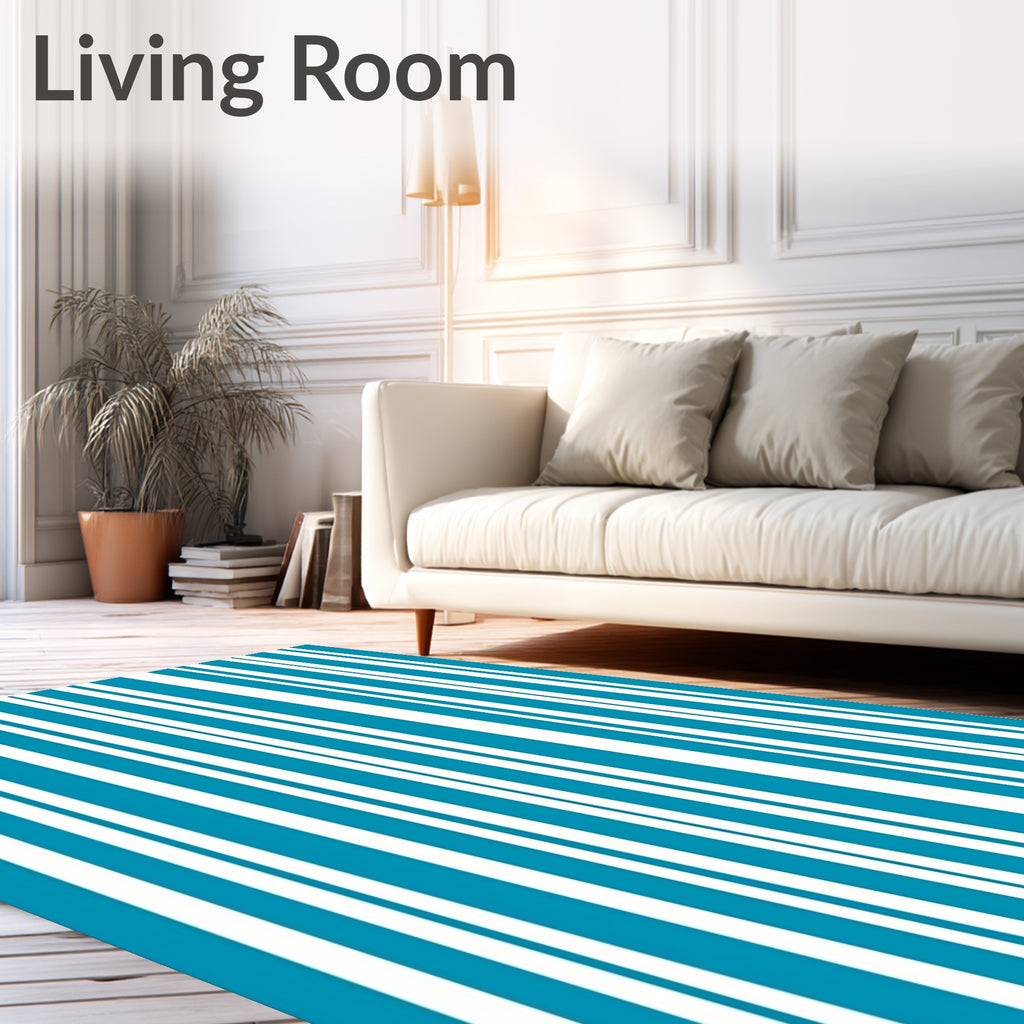 Clean Blue White Vertical Stripes Rug