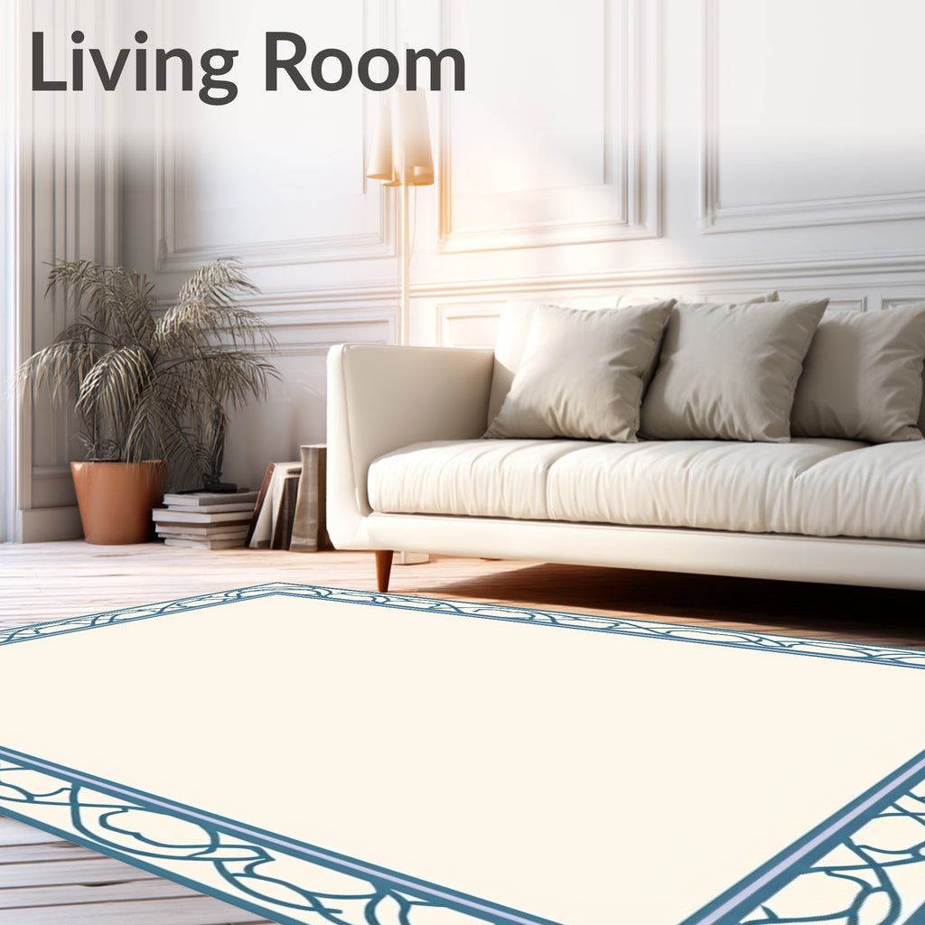 Intricate Border Design With Blue Accents Rug
