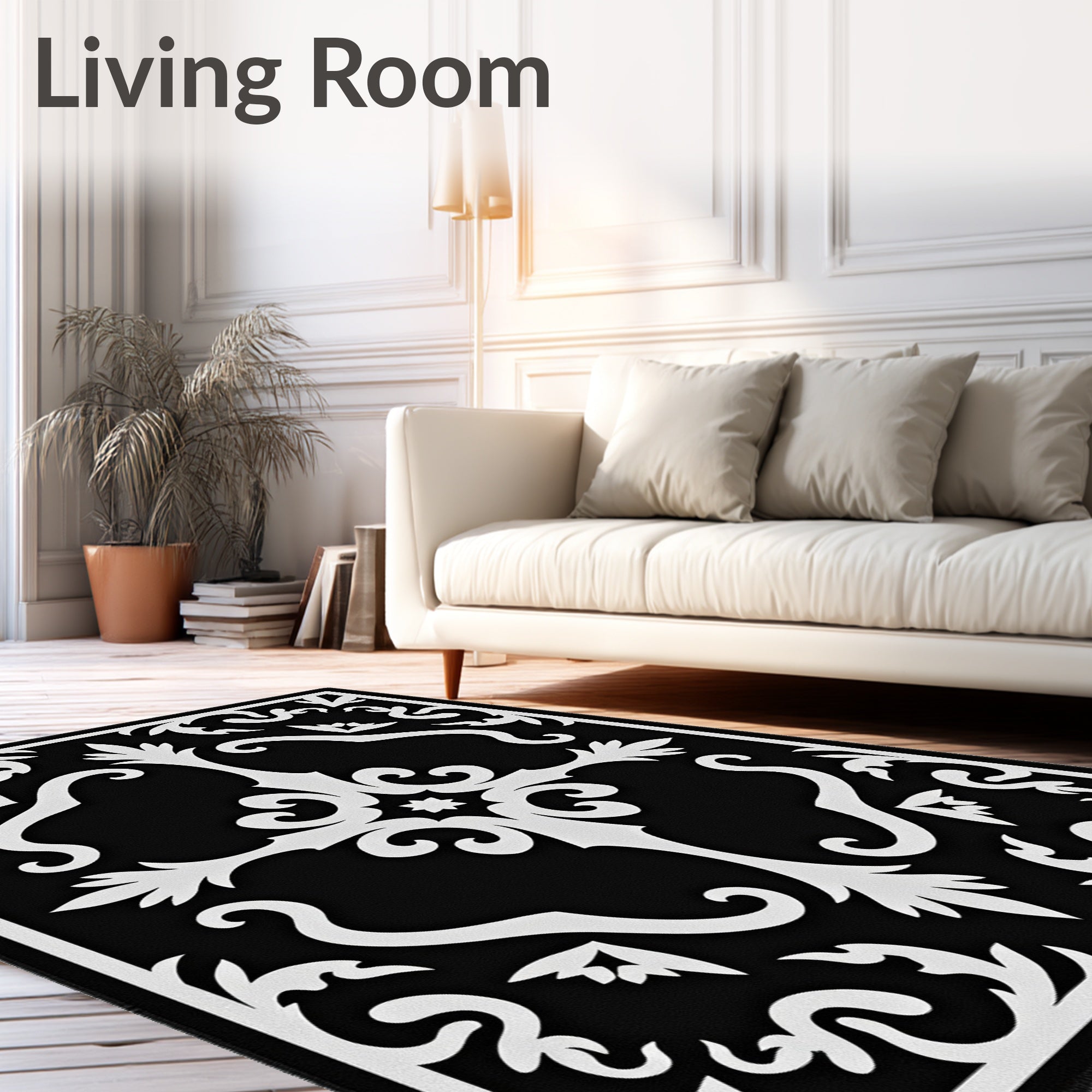 Black White Ornate Filigree Rug