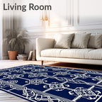 Intricate Lattice Patterned Navy Rug