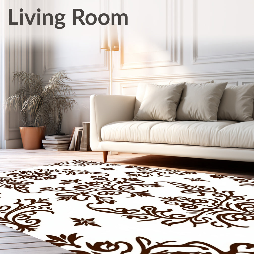 Dark Brown Floral Damask Pattern Rug