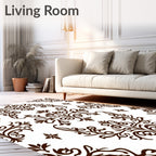 Dark Brown Floral Damask Pattern Rug