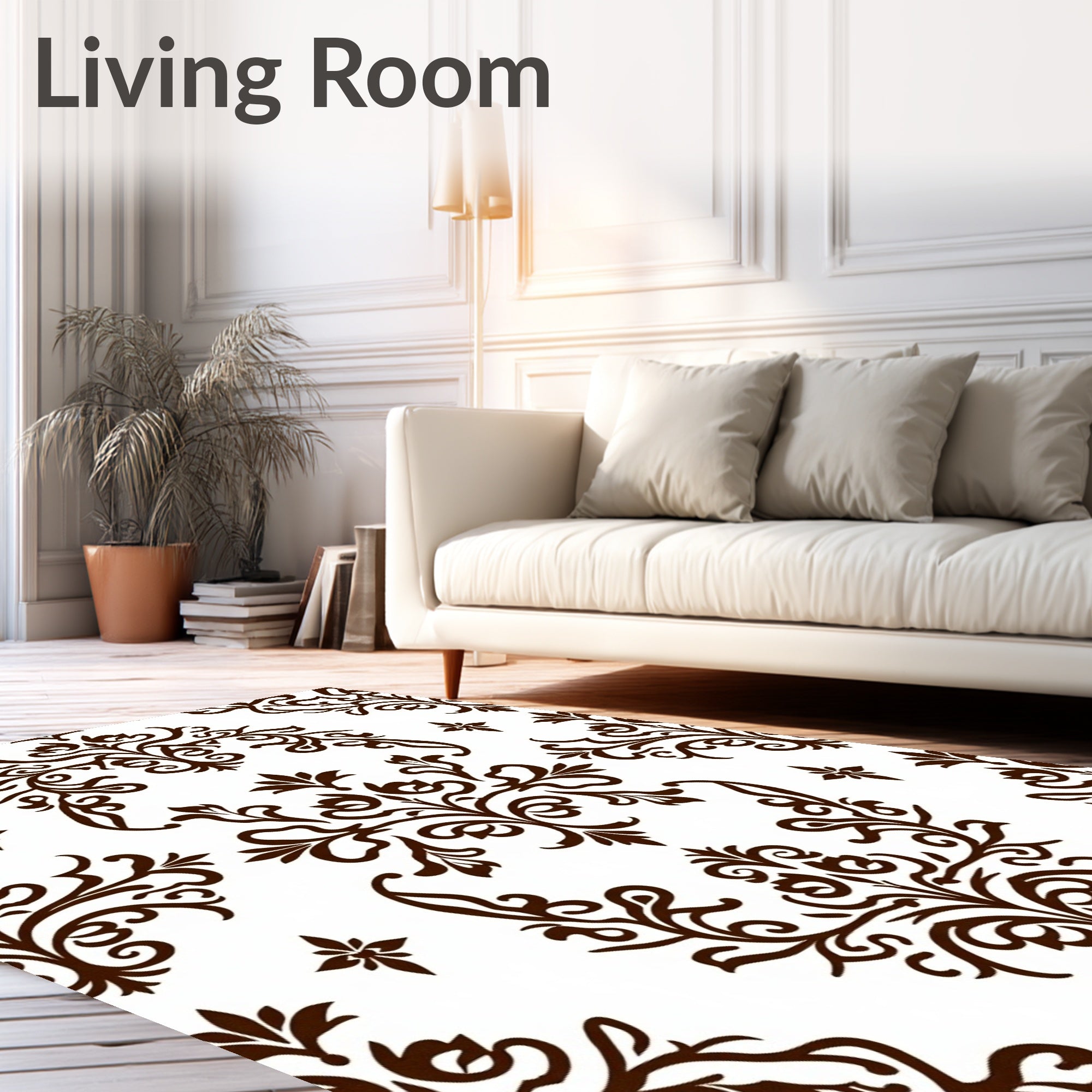 Dark Brown Floral Damask Pattern Rug