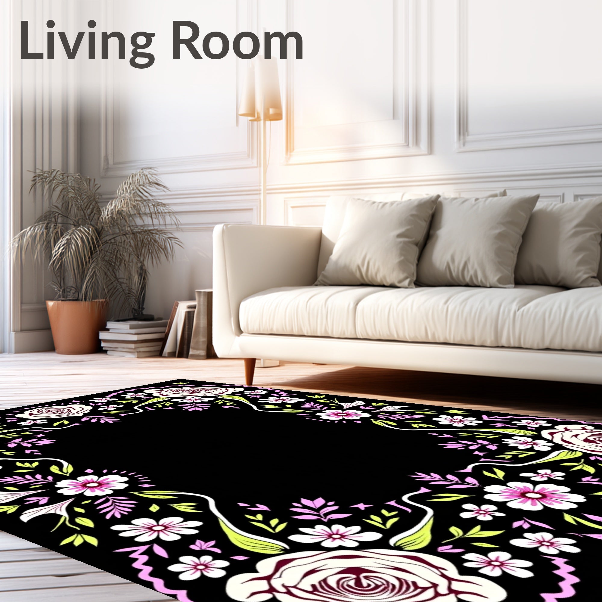 Whimsical Floral Frame with Roses Rug