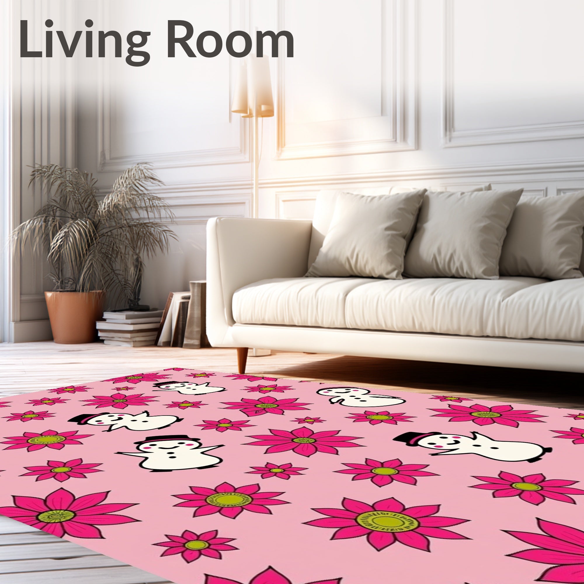 Pink Snowman Flower Meadow Rug