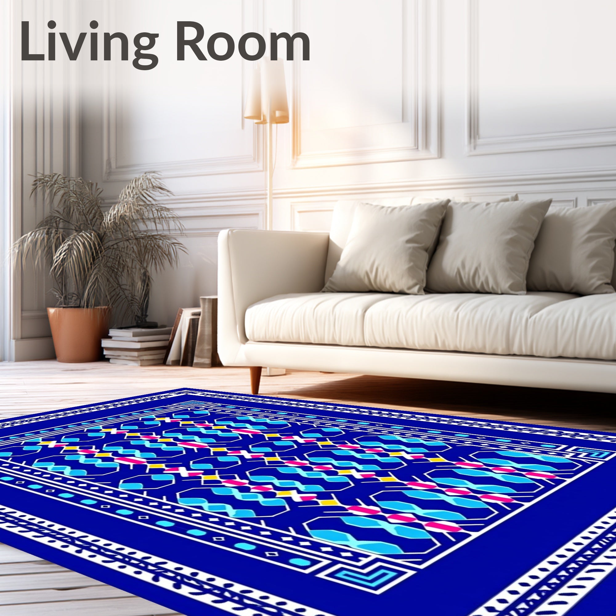 Vibrant Blue Geometric Pattern Rug