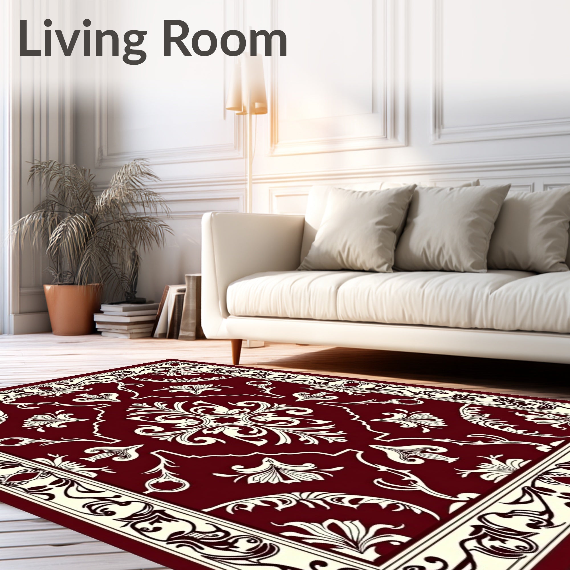Rich Red Floral Scroll Pattern Rug
