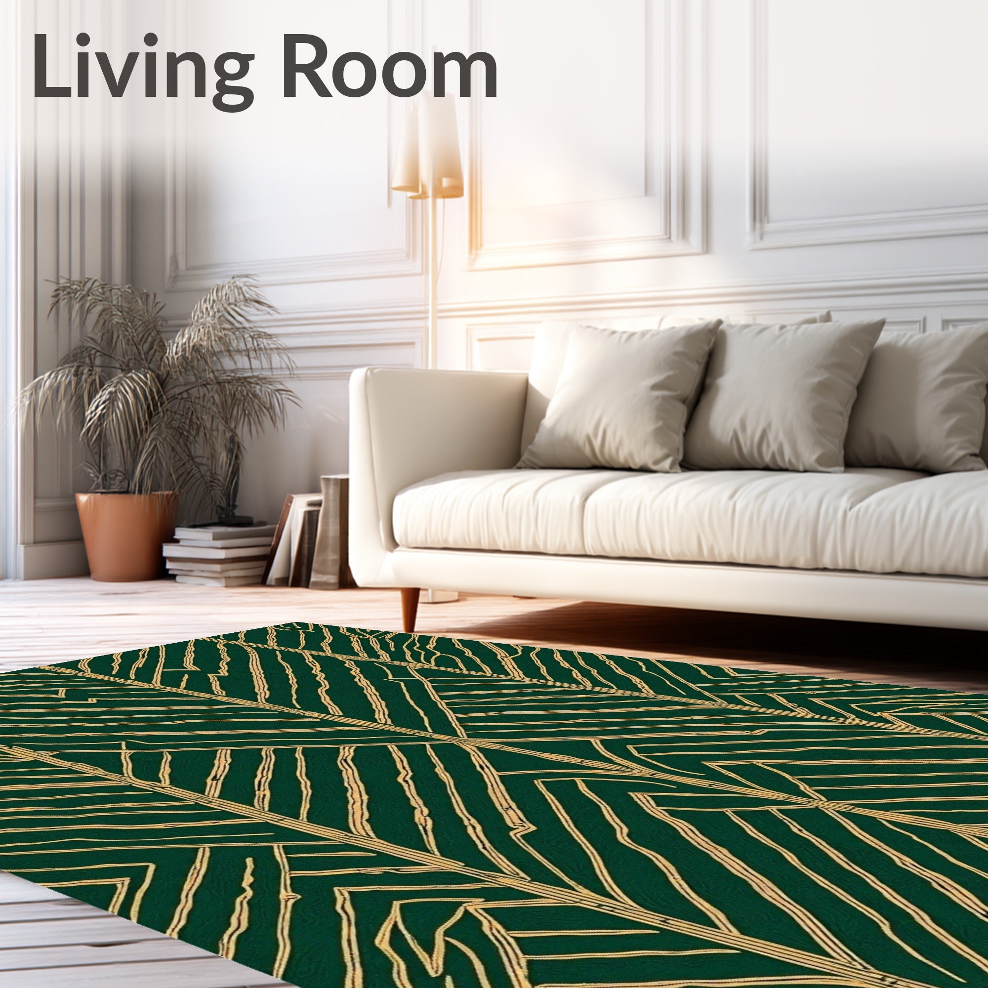 Deep Forest Green Line Art Pattern Rug