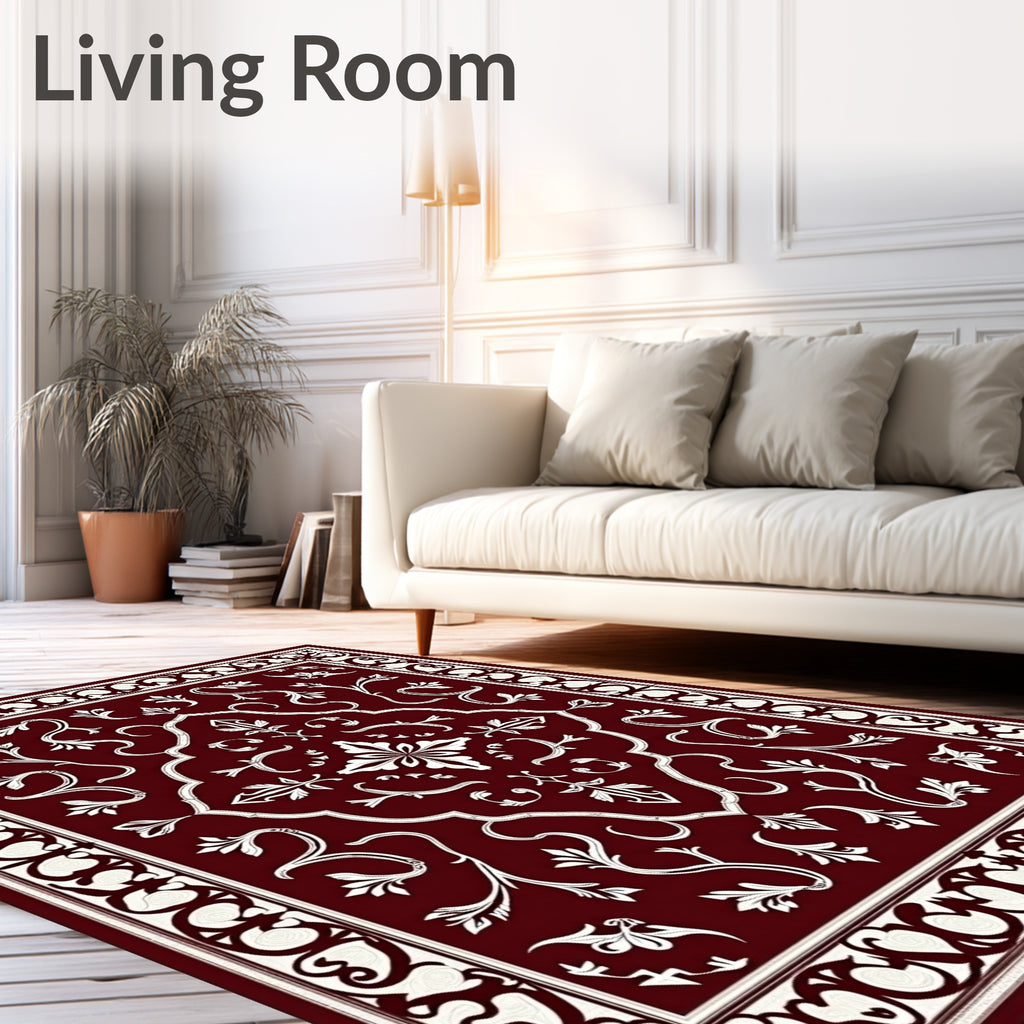 Crimson White Classic Floral Medallion Rug