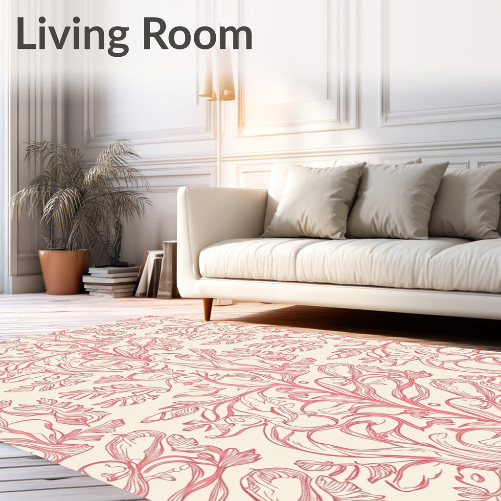 Ornate Pink Floral Vine Pattern Rug
